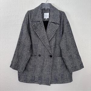 Avec Les Filles Houndstooth Plaid Oversized Coat Black White Large